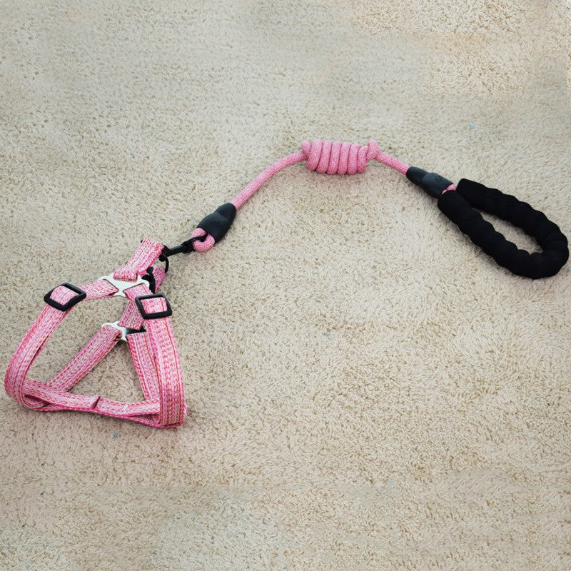 KFX-6104893 Linen Nylon Round Rope Pet Traction Set with Adjustable Chest Strap, Multiple Color Options