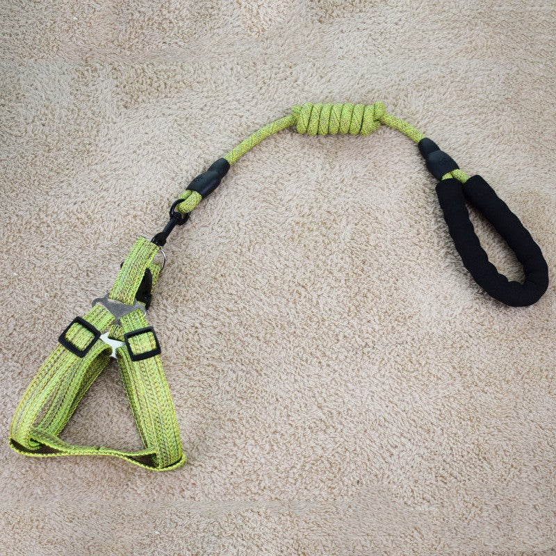 KFX-6104893 Linen Nylon Round Rope Pet Traction Set with Adjustable Chest Strap, Multiple Color Options
