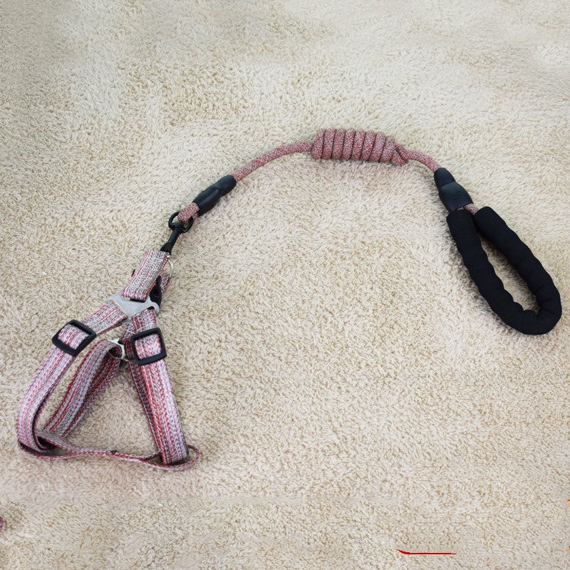 KFX-6104893 Linen Nylon Round Rope Pet Traction Set with Adjustable Chest Strap, Multiple Color Options