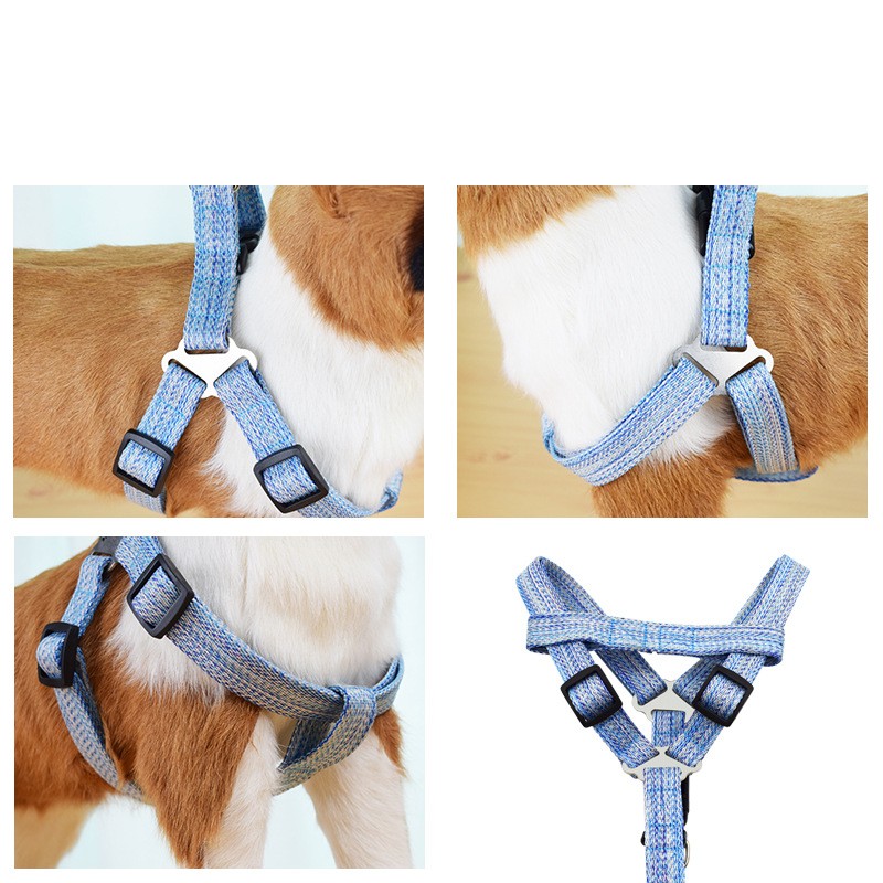 KFX-6104893 Linen Nylon Round Rope Pet Traction Set with Adjustable Chest Strap, Multiple Color Options