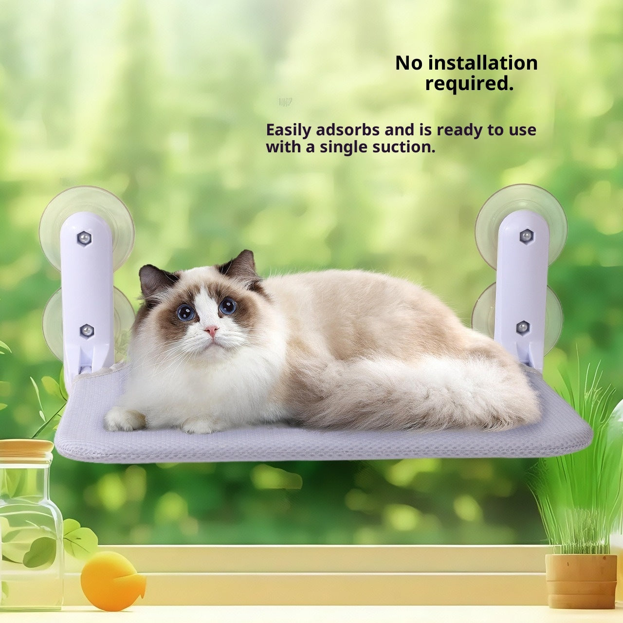 KFX-6105789 Cat Window Hammock with Suction Cups, Washable Mesh Cover - Beige & Gray Options