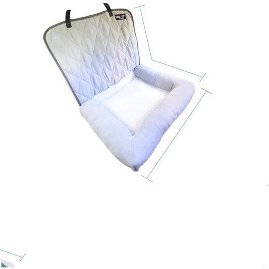 KFX-6107837 Double-Decker Pet Car Cushion with Waterproof Backing in Coconut Color and Light Gray Suede