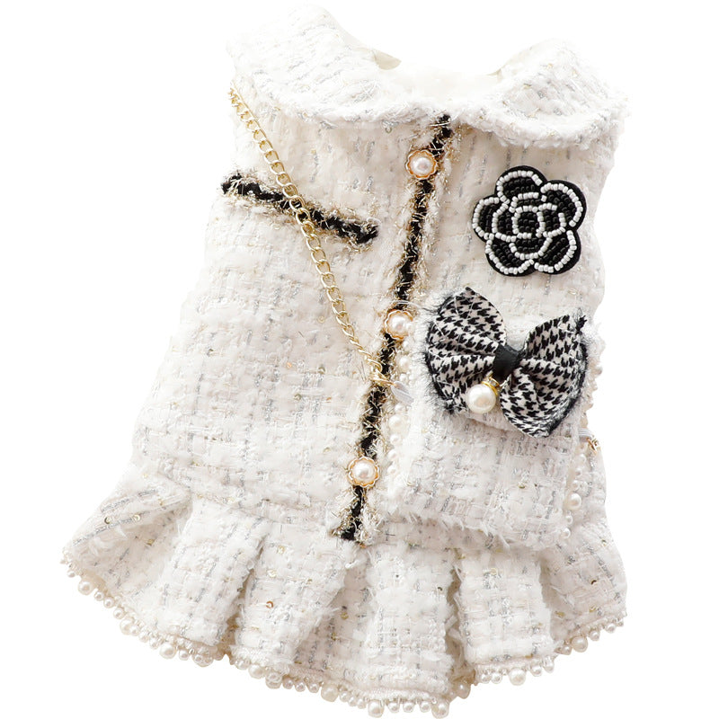 KFX-6109373 Stylish Woolen Pet Princess Skirt in White, Blue, and Pink - XS to XL Sizes Available