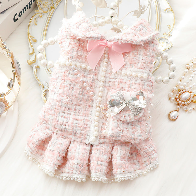 KFX-6109373 Stylish Woolen Pet Princess Skirt in White, Blue, and Pink - XS to XL Sizes Available