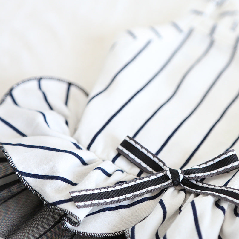 KFX-6109757 Striped Cotton Dress for Dogs – Spring/Summer Fashion with Bow Tie Detail