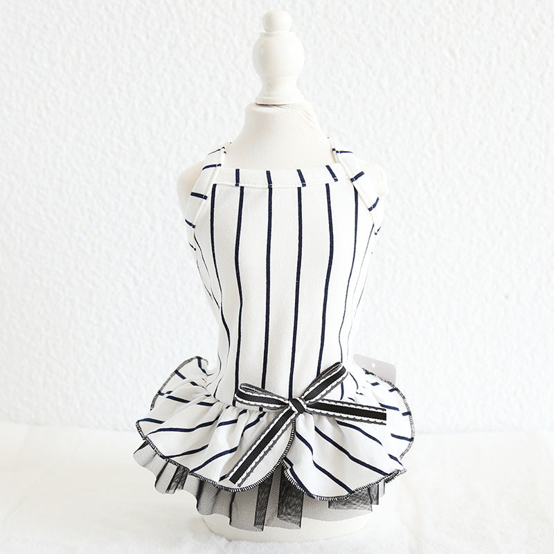 KFX-6109757 Striped Cotton Dress for Dogs – Spring/Summer Fashion with Bow Tie Detail
