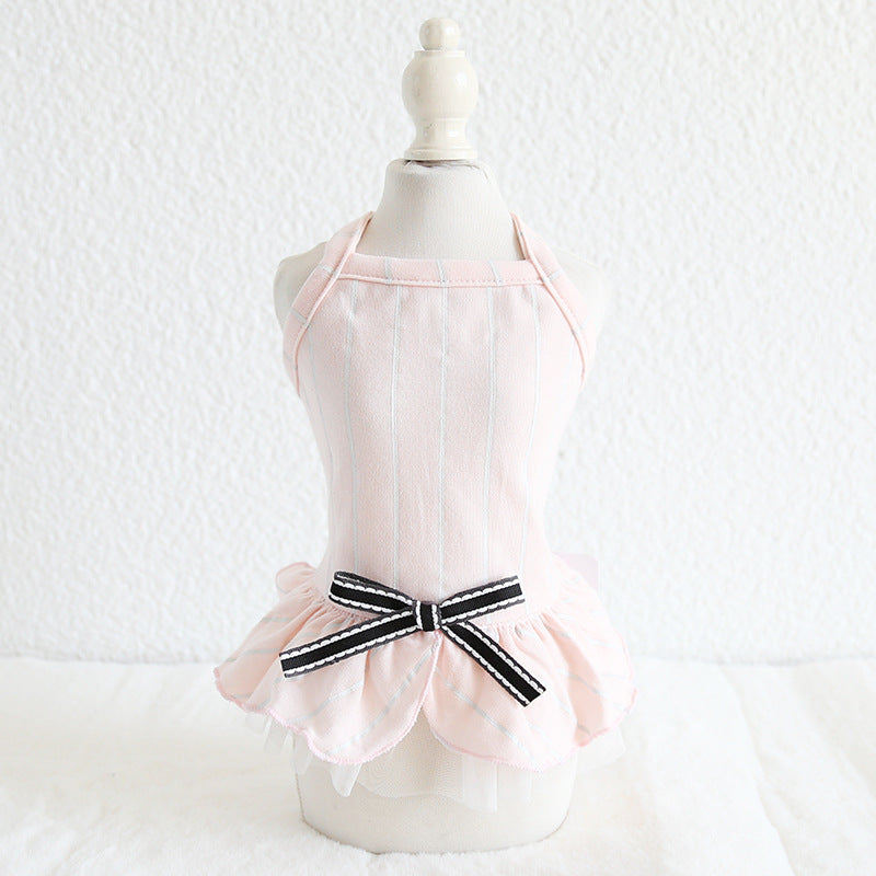 KFX-6109757 Striped Cotton Dress for Dogs – Spring/Summer Fashion with Bow Tie Detail