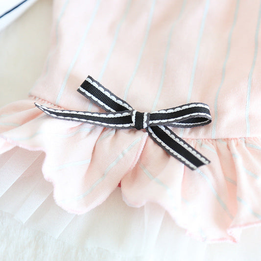 KFX-6109757 Striped Cotton Dress for Dogs – Spring/Summer Fashion with Bow Tie Detail