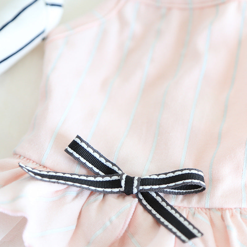 KFX-6109757 Striped Cotton Dress for Dogs – Spring/Summer Fashion with Bow Tie Detail