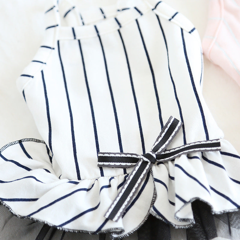 KFX-6109757 Striped Cotton Dress for Dogs – Spring/Summer Fashion with Bow Tie Detail