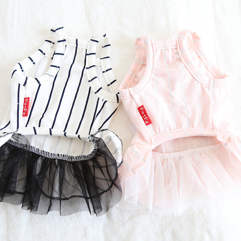 KFX-6109757 Striped Cotton Dress for Dogs – Spring/Summer Fashion with Bow Tie Detail