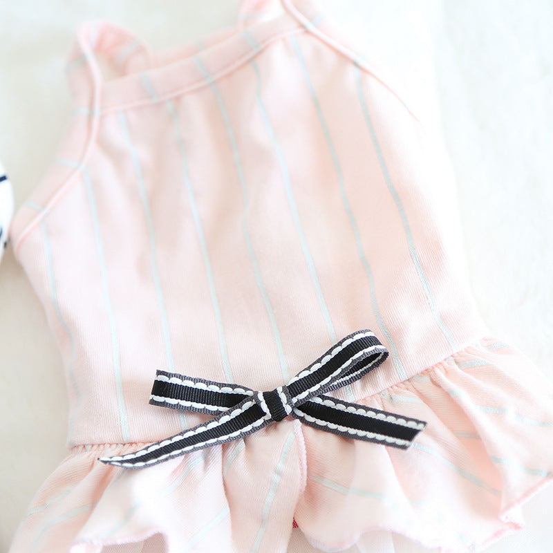 KFX-6109757 Striped Cotton Dress for Dogs – Spring/Summer Fashion with Bow Tie Detail