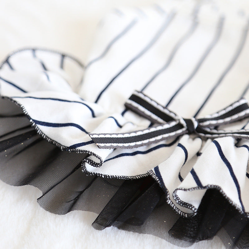 KFX-6109757 Striped Cotton Dress for Dogs – Spring/Summer Fashion with Bow Tie Detail