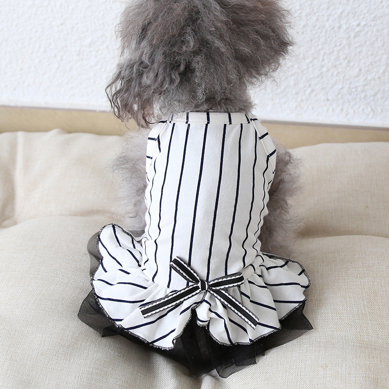KFX-6109757 Striped Cotton Dress for Dogs – Spring/Summer Fashion with Bow Tie Detail