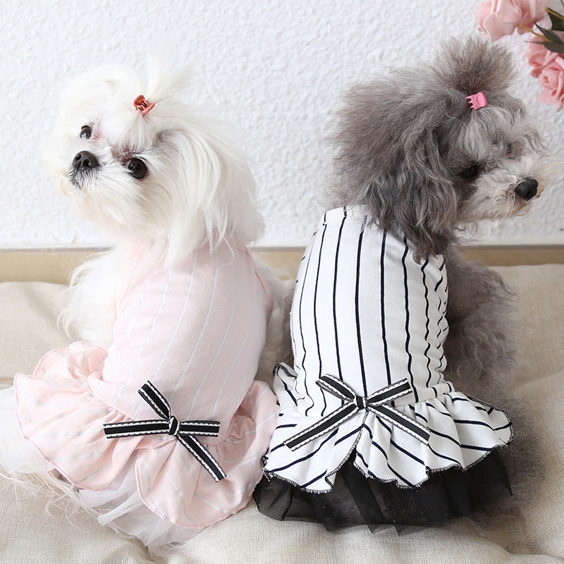 KFX-6109757 Striped Cotton Dress for Dogs – Spring/Summer Fashion with Bow Tie Detail