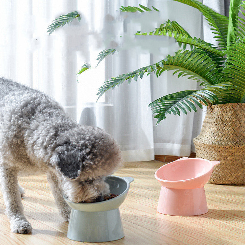 KFX-6111549 Nordic Style High Plastic Cat and Dog Bowl - Oblique Mouth Design in Light Pink, Blue Gray, and Light Green
