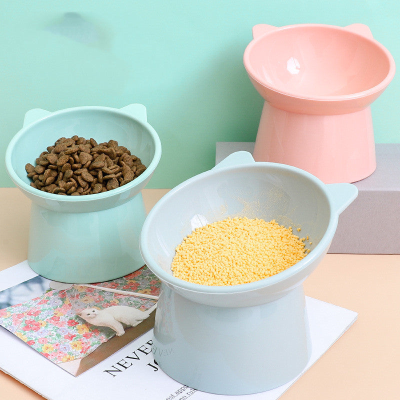 KFX-6111549 Nordic Style High Plastic Cat and Dog Bowl - Oblique Mouth Design in Light Pink, Blue Gray, and Light Green