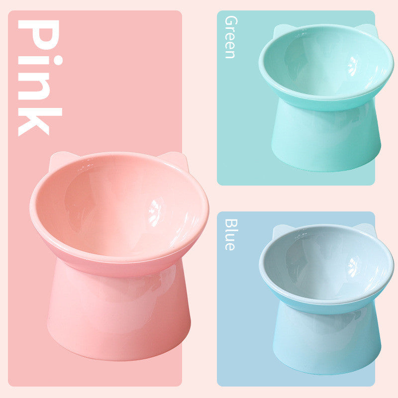 KFX-6111549 Nordic Style High Plastic Cat and Dog Bowl - Oblique Mouth Design in Light Pink, Blue Gray, and Light Green