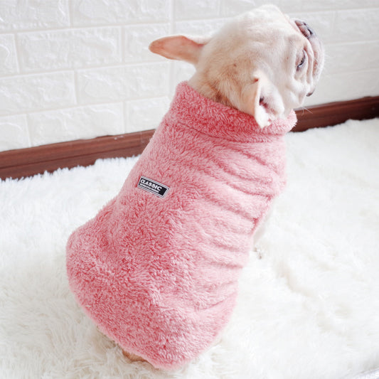 KFX-6111933 Coral Fleece High Neck Zipper Vest for Pets in Pink, Gray, and Apricot