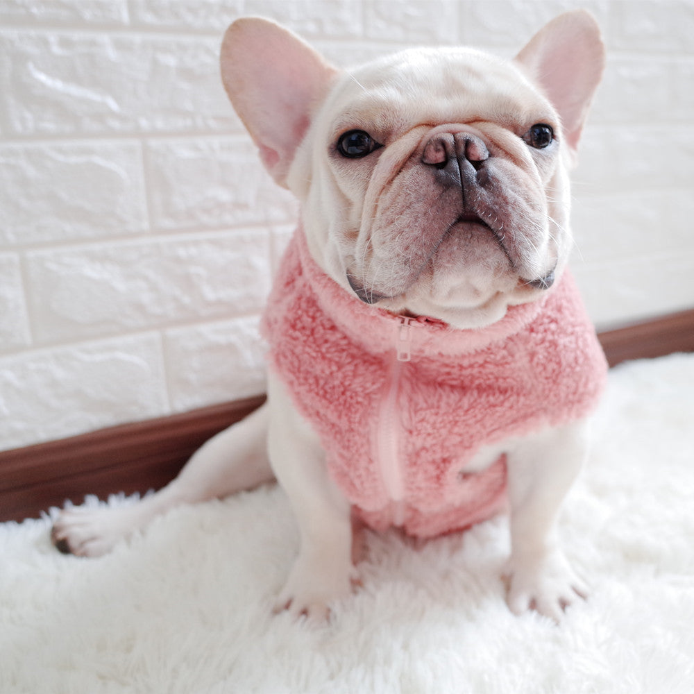 KFX-6111933 Coral Fleece High Neck Zipper Vest for Pets in Pink, Gray, and Apricot