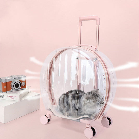 KFX-6113597 Transparent Portable Trolley Case for Cats and Small Dogs – Reinforced PC and Aluminum Alloy, Hard Shell Design