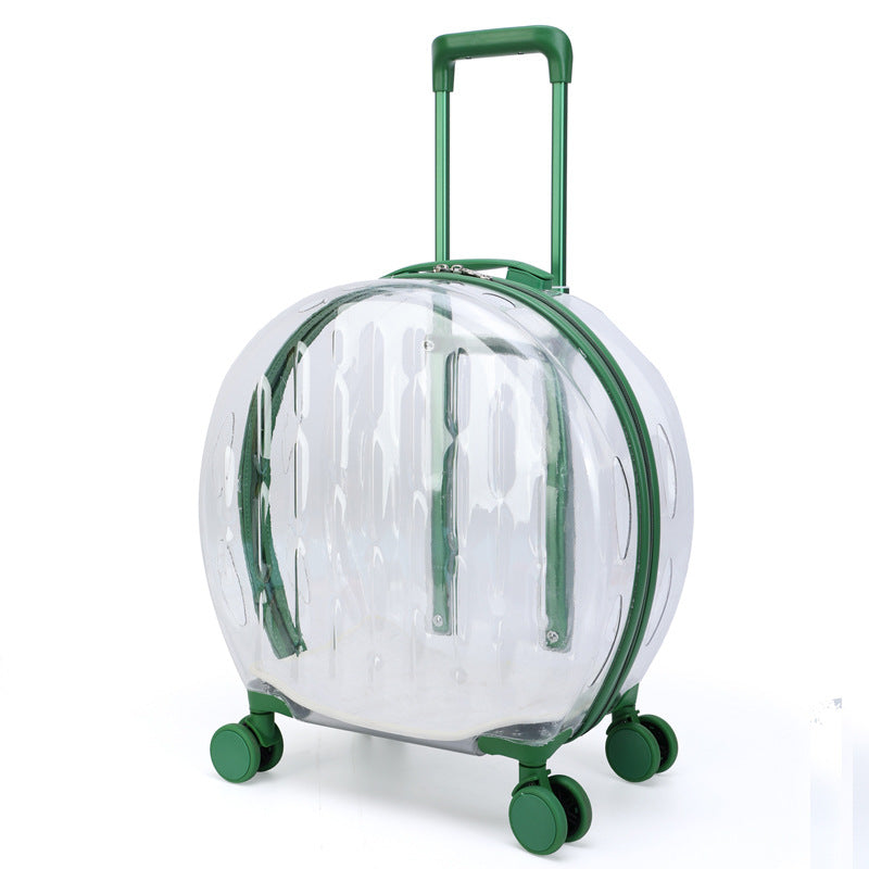 KFX-6113597 Transparent Portable Trolley Case for Cats and Small Dogs – Reinforced PC and Aluminum Alloy, Hard Shell Design