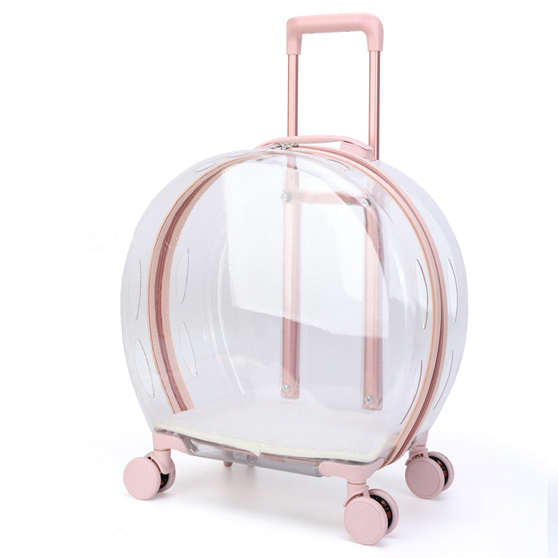 KFX-6113597 Transparent Portable Trolley Case for Cats and Small Dogs – Reinforced PC and Aluminum Alloy, Hard Shell Design