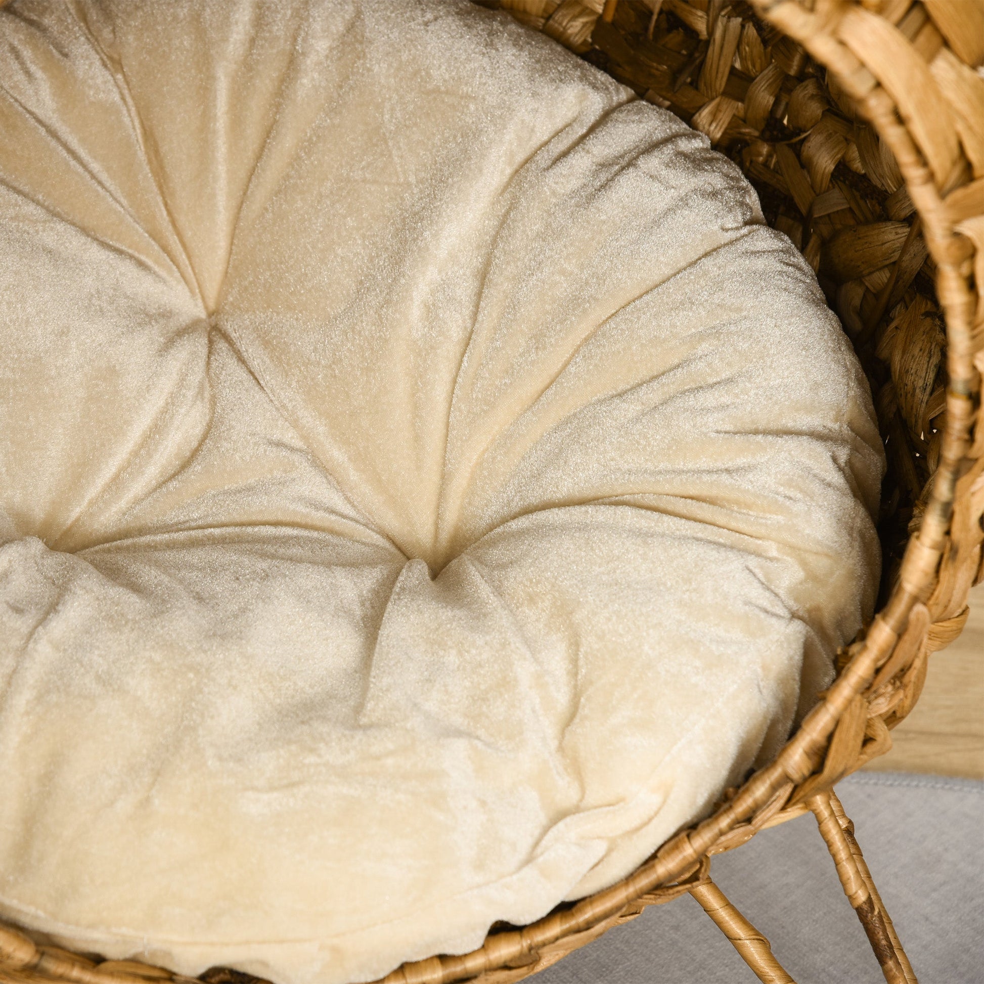 KFX-6115773 Woven Rattan Cat Bed with Cushion and Elevated Design for Cats Up to 11 lbs