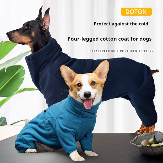 KFX-6115901 Windproof Polar Fleece Warm Clothing for Large Dogs - Available in Blue and Dark Blue