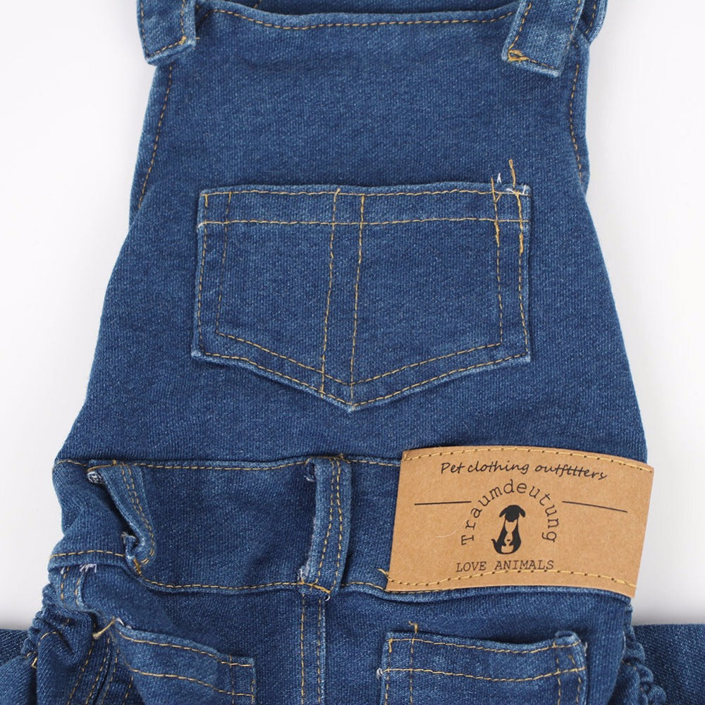 KFX-6116413 Washed Denim Pet Overalls for Small to Extra Large Pets