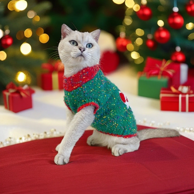 KFX-6121661 Warm Autumn/Winter Pet Sweater in Red and Green for Dogs and Cats, Unisex Wool Yarn, Size XS to XXL