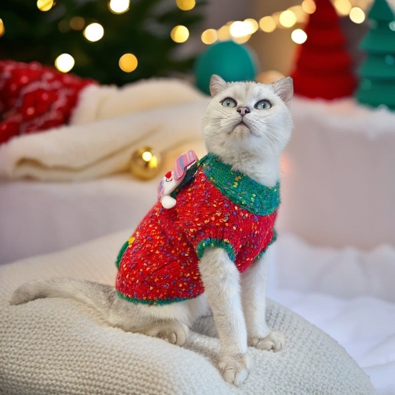 KFX-6121661 Warm Autumn/Winter Pet Sweater in Red and Green for Dogs and Cats, Unisex Wool Yarn, Size XS to XXL