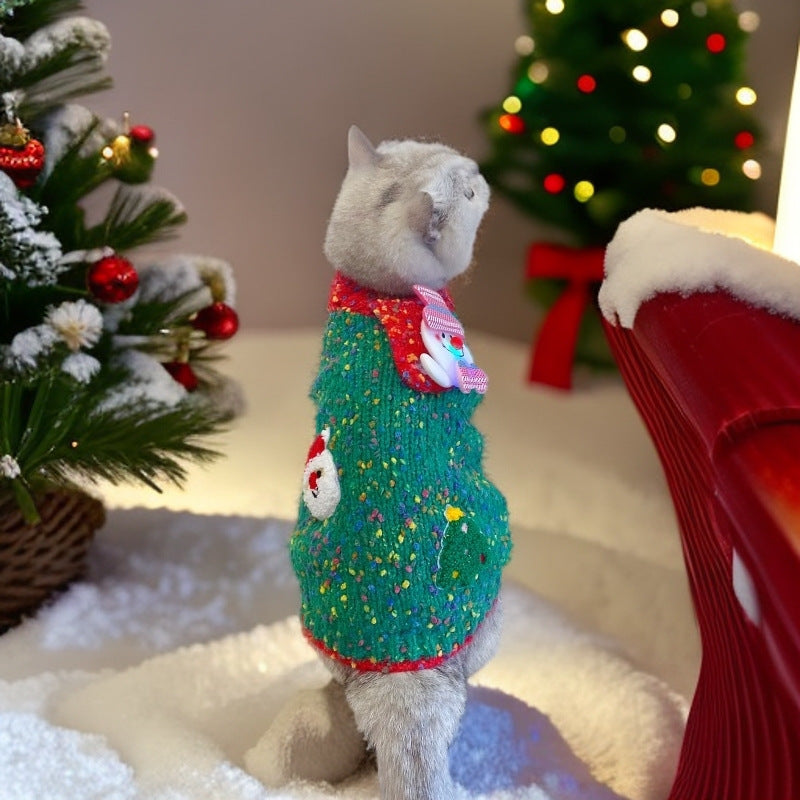 KFX-6121661 Warm Autumn/Winter Pet Sweater in Red and Green for Dogs and Cats, Unisex Wool Yarn, Size XS to XXL