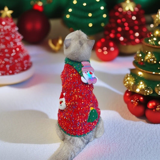 KFX-6121661 Warm Autumn/Winter Pet Sweater in Red and Green for Dogs and Cats, Unisex Wool Yarn, Size XS to XXL