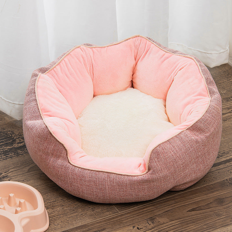KFX-6124349 Warm Cotton Nest Octagonal Shape Pet Bed for Cats and Small Dogs, Soft Wool Design with Removable Mats