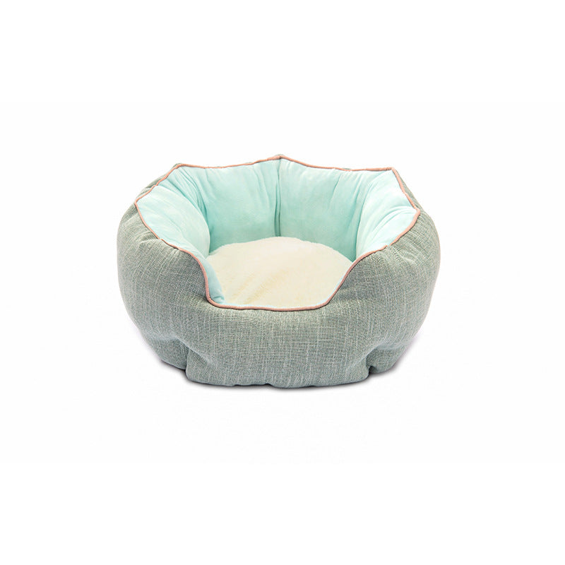 KFX-6124349 Warm Cotton Nest Octagonal Shape Pet Bed for Cats and Small Dogs, Soft Wool Design with Removable Mats