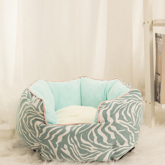 KFX-6124349 Warm Cotton Nest Octagonal Shape Pet Bed for Cats and Small Dogs, Soft Wool Design with Removable Mats