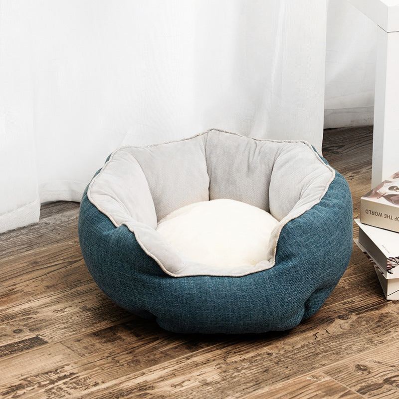 KFX-6124349 Warm Cotton Nest Octagonal Shape Pet Bed for Cats and Small Dogs, Soft Wool Design with Removable Mats