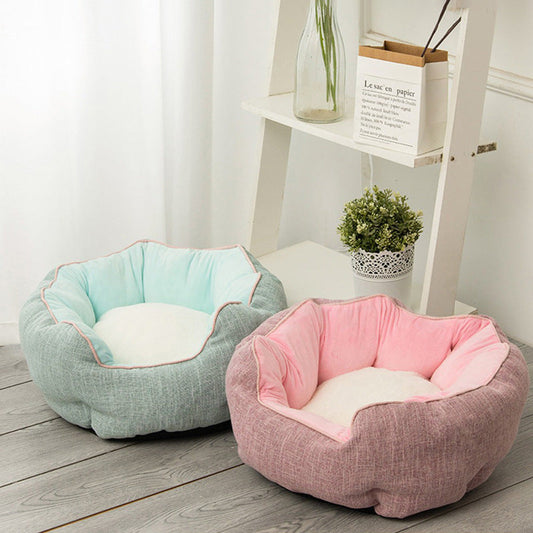 KFX-6124349 Warm Cotton Nest Octagonal Shape Pet Bed for Cats and Small Dogs, Soft Wool Design with Removable Mats