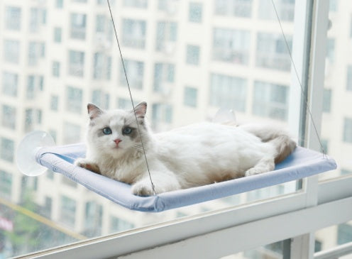 KFX-6124477 Blue Cat Suction Cup Hanging Hammock with Soft Chair and Cozy Accessories for Sunbathing