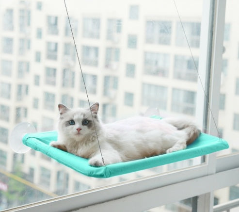 KFX-6124477 Blue Cat Suction Cup Hanging Hammock with Soft Chair and Cozy Accessories for Sunbathing
