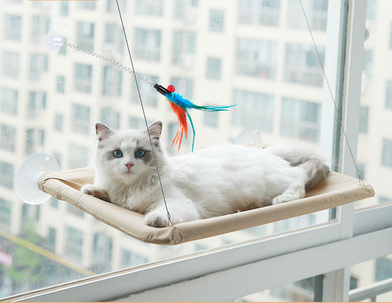 KFX-6124477 Blue Cat Suction Cup Hanging Hammock with Soft Chair and Cozy Accessories for Sunbathing