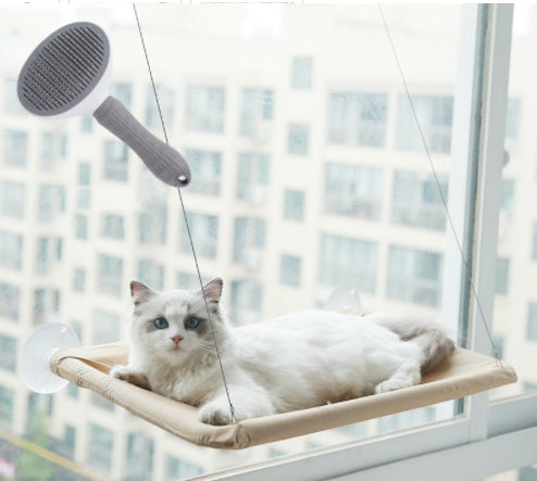 KFX-6124477 Blue Cat Suction Cup Hanging Hammock with Soft Chair and Cozy Accessories for Sunbathing
