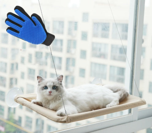 KFX-6124477 Blue Cat Suction Cup Hanging Hammock with Soft Chair and Cozy Accessories for Sunbathing