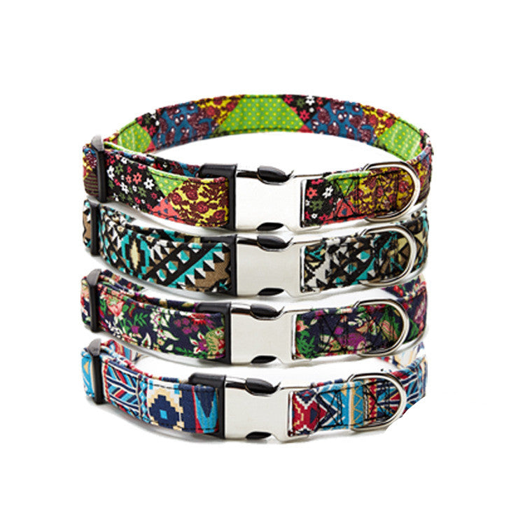 KFX-6124861 Ethnic Style Half Metal Dog Collar - Adjustable Cloth Design for All Breeds