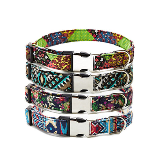 KFX-6124861 Ethnic Style Half Metal Dog Collar - Adjustable Cloth Design for All Breeds