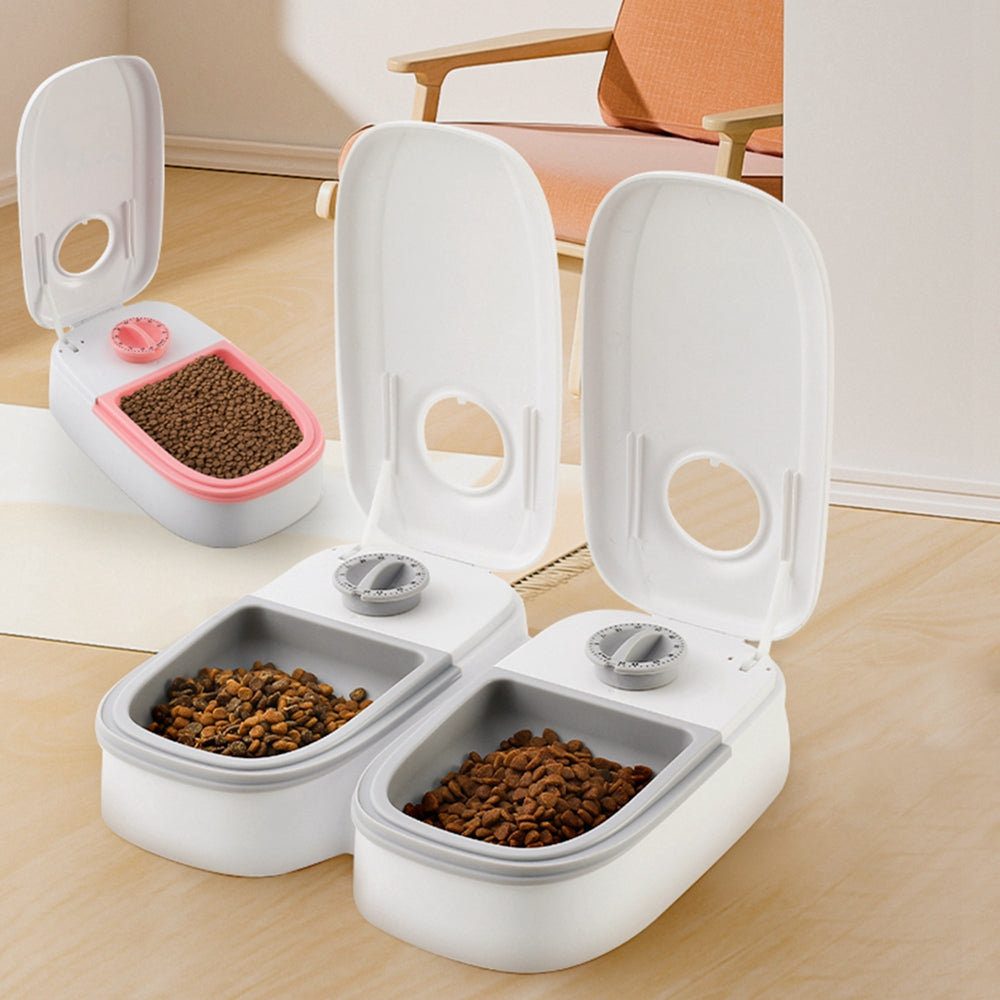 KFX-6126653 Automatic Pet Feeder with Water Dispenser - Stainless Steel Feeder for Cats and Dogs, Two Meal Options