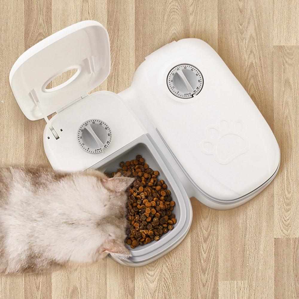 KFX-6126653 Automatic Pet Feeder with Water Dispenser - Stainless Steel Feeder for Cats and Dogs, Two Meal Options