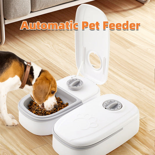 KFX-6126653 Automatic Pet Feeder with Water Dispenser - Stainless Steel Feeder for Cats and Dogs, Two Meal Options