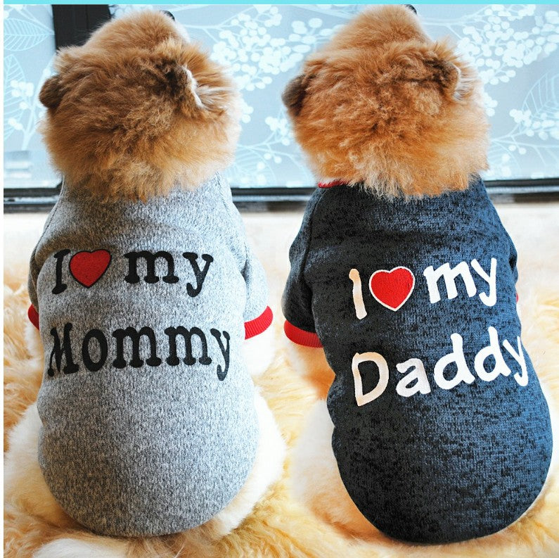KFX-6127933 Cotton Fleece Sweatshirt for Dogs - Navy Blue Love Dad & Gray Love Mom Options